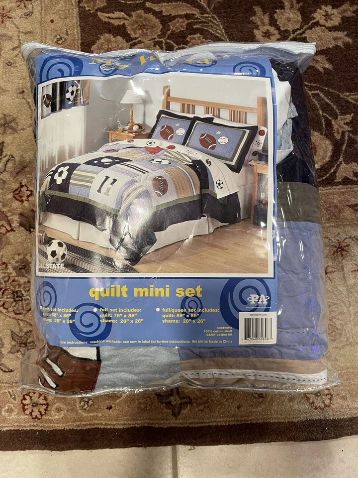 Almohada deportiva para niños doble edredón fútbol béisbol fútbol 2 fundas, falda de cama azul Foto 3 de 4