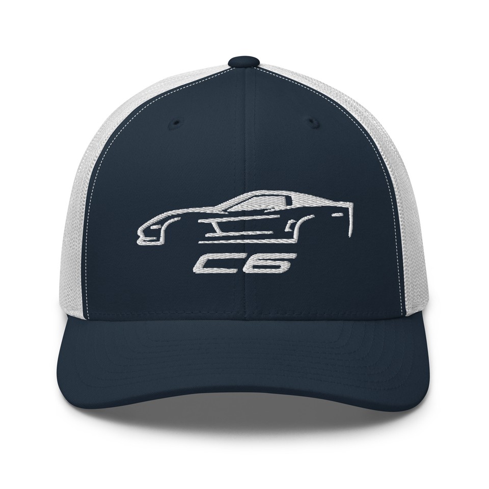 JG Infinite Blue Corvette C5 Outline Trucker Hat - 5th Gen Vette Owner Gift, Black Snapback Cap