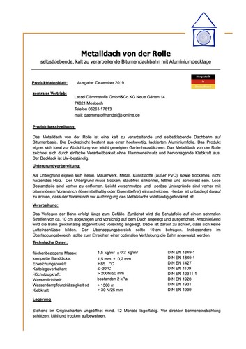 Selbstklebende Dachbahn10 m² Alu Dachfolie für Gartenhäuser Flachdach 5 Farben - Bild 19 von 22