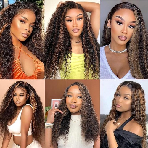 Wear And Go Kleberlose Perücke Echthaar Pre Cut Braun Highlight Lockenperücke Echthaar - Bild 6 von 8