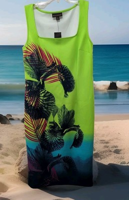 BOLD Elements Size S Women Dress Scuba Bodycon Sleeveless Tropical Ombre NWT
