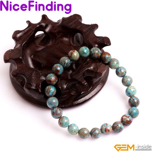 Pulseras elásticas de curación energética con cuentas de ágata de encaje loco azul hombre mujer joyería - Imagen 7 de 38