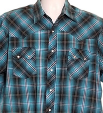 Wrangler Western Fashion Pearl Snap Shirt Men XL Turquoise Blue Plaid