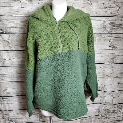 Pink Victoria's Secret XXL Green Thick Furry Fleece Hoodie Sweatshirt Reg 