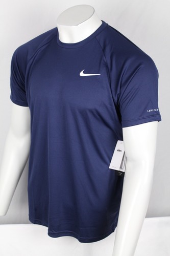 Nike Swim Men's Shirt Swoosh Short Sleeve Dri Fit UPF 40+ Navy Blue NESSA586
