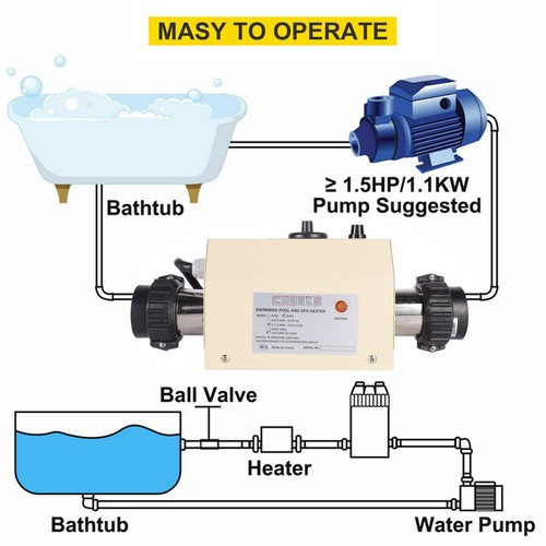 3KW Electric Water Heater Thermostat Swimming Pool Bath SPA Hot Tub Heater 220V - Picture 7 of 12