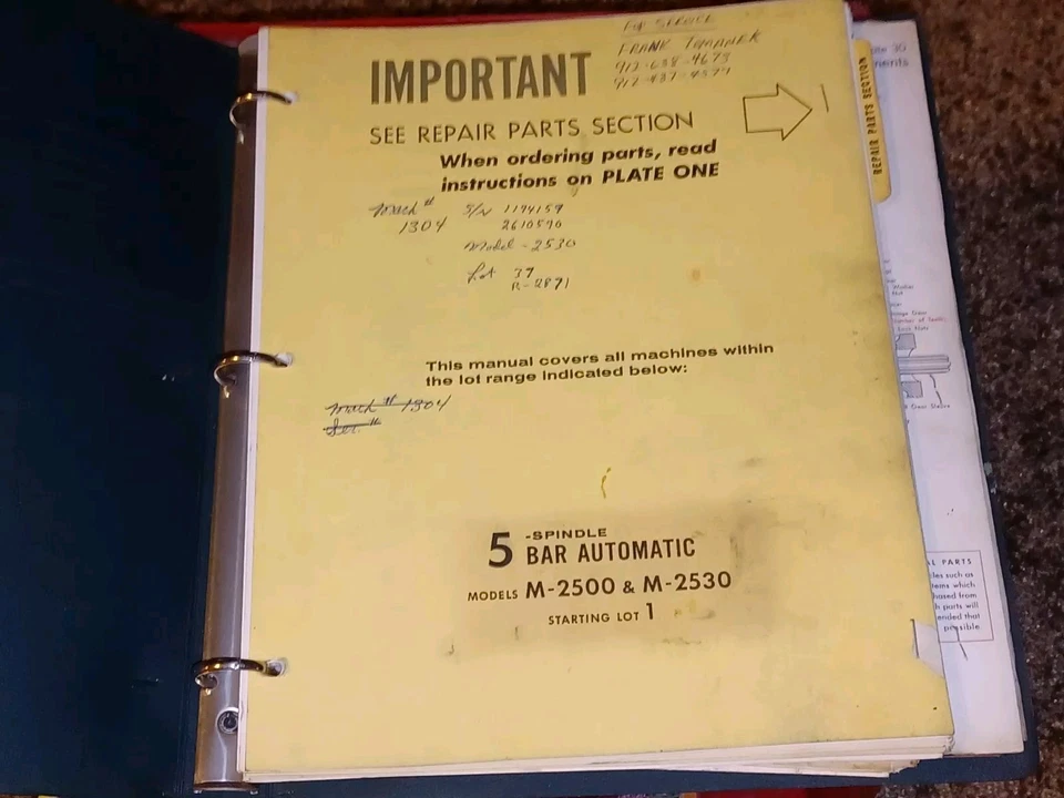 Warner & Swasey No.5 Spindle Bar Machine M-2500 & M-2530 Service Manual Lot 1 ! — 第 2/2 张图片