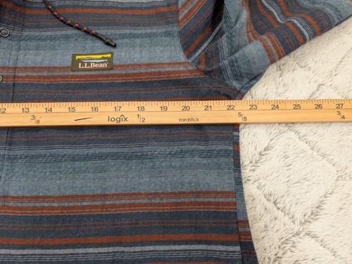 L.L. Bean Jacket Men M Blue Stripe Katahdin Performance Flannel Anorak Pullover - Picture 6 of 8