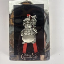Things Remembered Snowman Ornament Birdhouse Pewter 2001