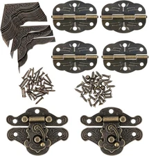 96PCS Engraved Latch Hasp Small Hinges for Wooden Box Jewelry Right Bronze 