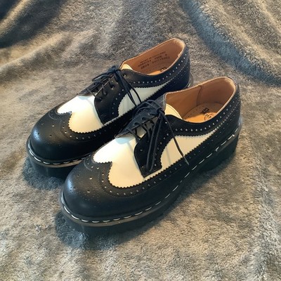 Vtg NEW Dr. Martens UK Size 8 (US Sz 9) Brogue England Black White Wing Tip 3989