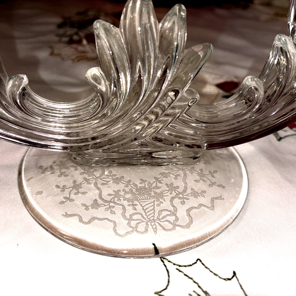 Vintage Fostoria Navarre Pattern Baroque Glass Double Arm Candlestick Set - Image 3 of 4