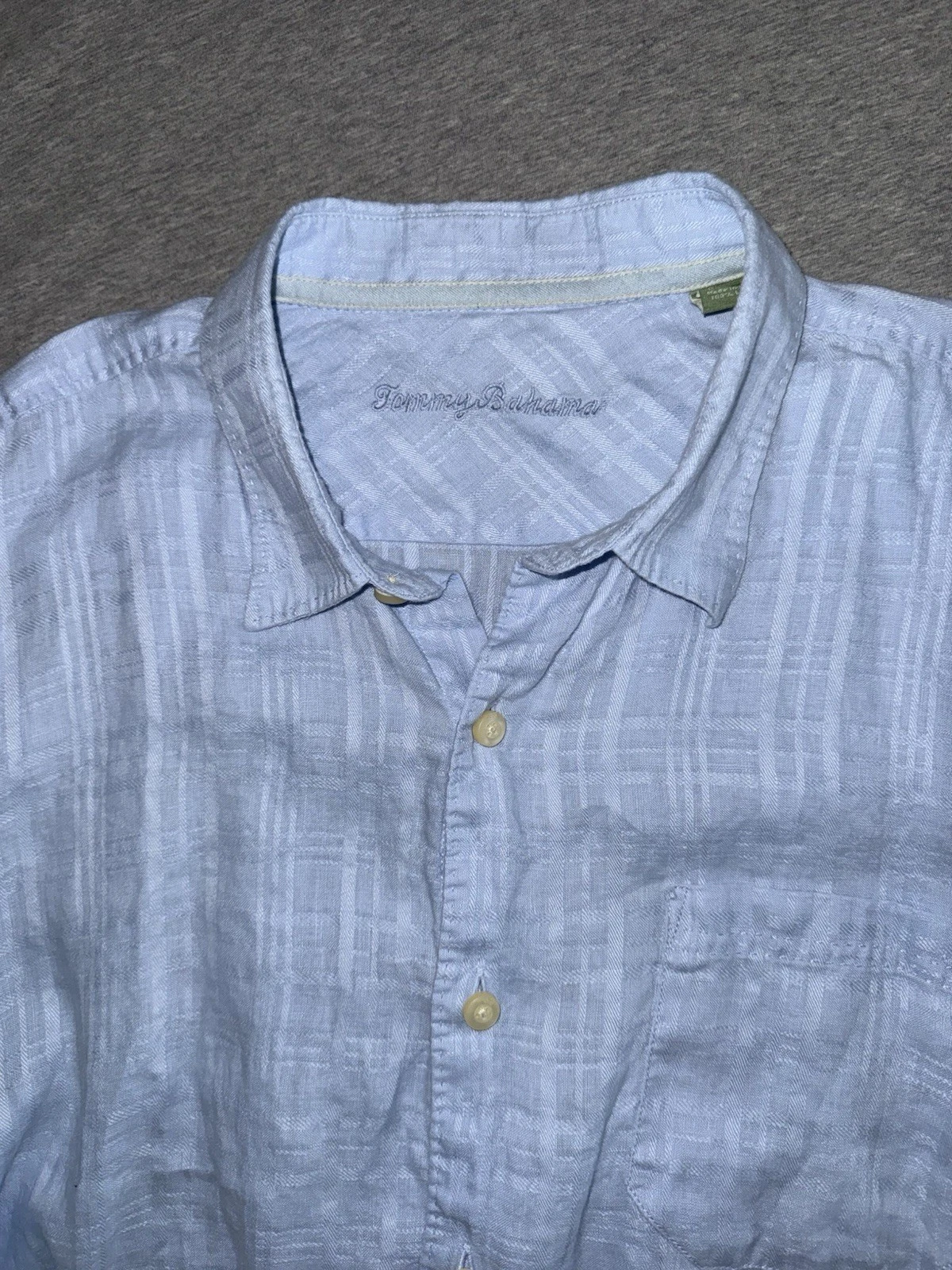 Tommy Bahama 100% Linen Shirt Mens XLX Blue Button Up Short Sleeve Summer Beach