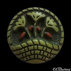 Antique Buffed Celluloid Button Realistic Pea Green Basket of Flowers Button