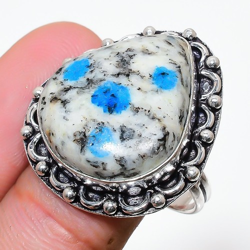 K2 Azzurrite Blu Gemma Artigianale Argento Sterling 925 Gioielli Anello