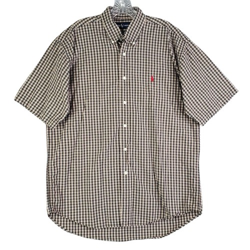 Polo Ralph Lauren camicia Oxford uomo taglia grande SS Blake marrone a quadri con bottoni - Foto 2 di 9