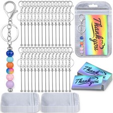 30 Pack 120 Pcs Beadable Keychain Bars Bulk Kit - DIY Keychain Making Suppl...