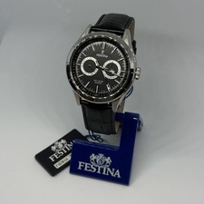 Festina Uhr F16781/4 Edelstahl Herrenarmbanduhr mit Lederband Schwarz - NEU