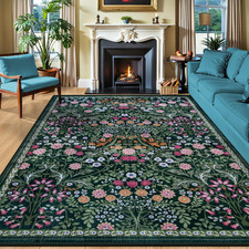 8X10 Area Rugs for Living Room: Floral Washable Rug Vintage Large Soft Boho Non-