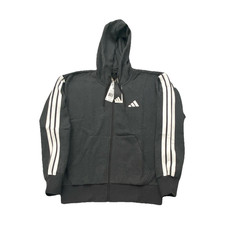 adidas Men's 3-Stripes Full Zip Hoodie Gray White Size M Track Top NEW 65