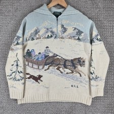 Lauren Ralph Lauren Hand Knit Lambswool Sleigh 1/4 Zip Sweater Womens Large