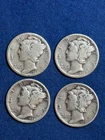 1927, 1929, 1936 & 1939 US Liberty Mercury Dimes (4) 10C - 90% Silver Coins