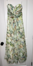 David's Bridal Green Print Strapless Chiffon Bridesmaid Formal Dress Size 10