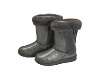 SO Sophia Boots Girls Size 3 Gray Sparkle Faux Fur Button Shearling Winter Shoes