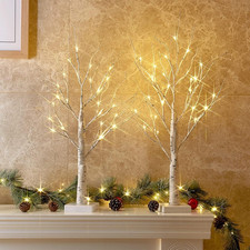 Home Decor, 2FT Birch Tree with LED Lights, Warm White Light up Tree Lamp, Artif
