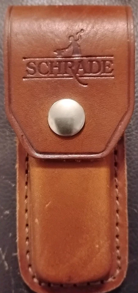 Funda de cinturón de cuchillo Schrade vintage soporte de cuero marrón para cuchillo plegable 4,25" Foto 2 de 4