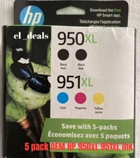 5 Pack HP 950XL 951XL Black Color INK 8600 251dw 8100 8620 8630 950 XL Exp 12/23