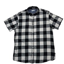 Jack Jones Men's Black White Check Plaid Short Sleeve Button Up Shirt XXL
