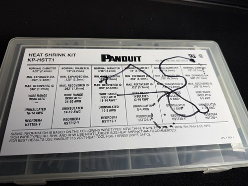 Panduit Heat Shrink Tubing Kit 600 Volts KP-HSTT1  125pc 6" Uses Gun HSG-115V650