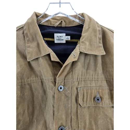 Flint and Tinder Flannel-Lined Waxed Trucker Jacket Havana Brown Mens Large USA image 2