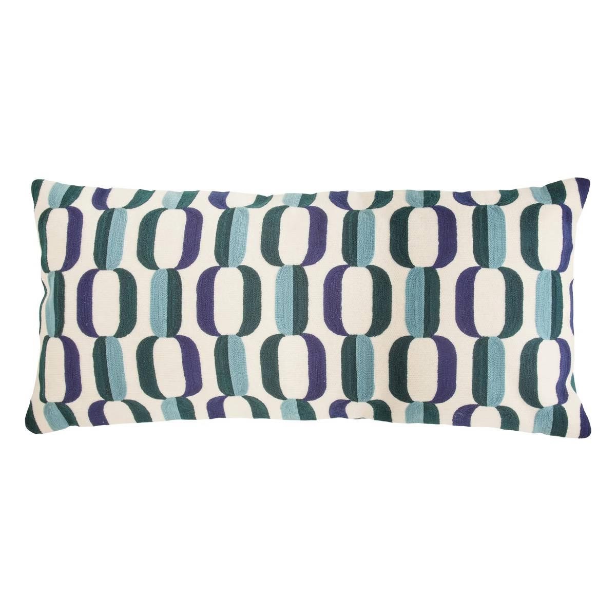 Coussin brodé bleu Hary 35x75cm pour la décoration de votre canapé