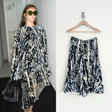 MARNI S/S 2017 Runway Haze Print Devore Velvet Burnout Silk Blue Green Skirt 42