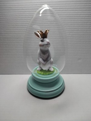 Easter Spring Bunny Rabbit Glass Egg Cloche Figurine Statue Decor 9.25''