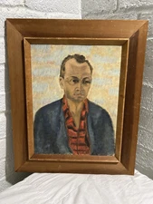 Oil On Canvas Impressionism Portrait Man M. Mid Century 60’s Framed Art