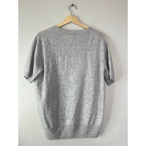 Neu mit Etikett Lingua Franca Kaschmirpullover kurz Raglanärmel bestickt Oberteil grau - Bild 5 von 5