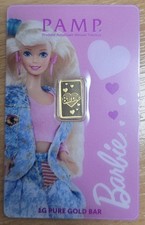 Pamp Barbie Neu 1g Goldbarren In Assay 999,9 Feingoldbarren