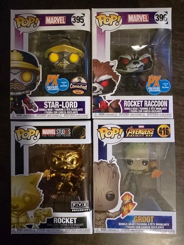 Lot of 4 Guardians of the Galaxy Funko Pops Rocket Star-Lord Groot Exclusive