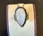 Vtg ARYO 9.25 Sterling Silver Ring w/Teardrop Rainbow Moonstone Sz 6