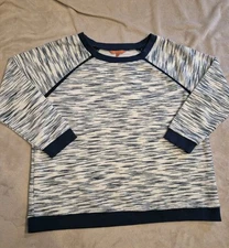 Modcloth Women's 1x Reverse Knit Sweatshirt White Teal Embroidered Cutout...