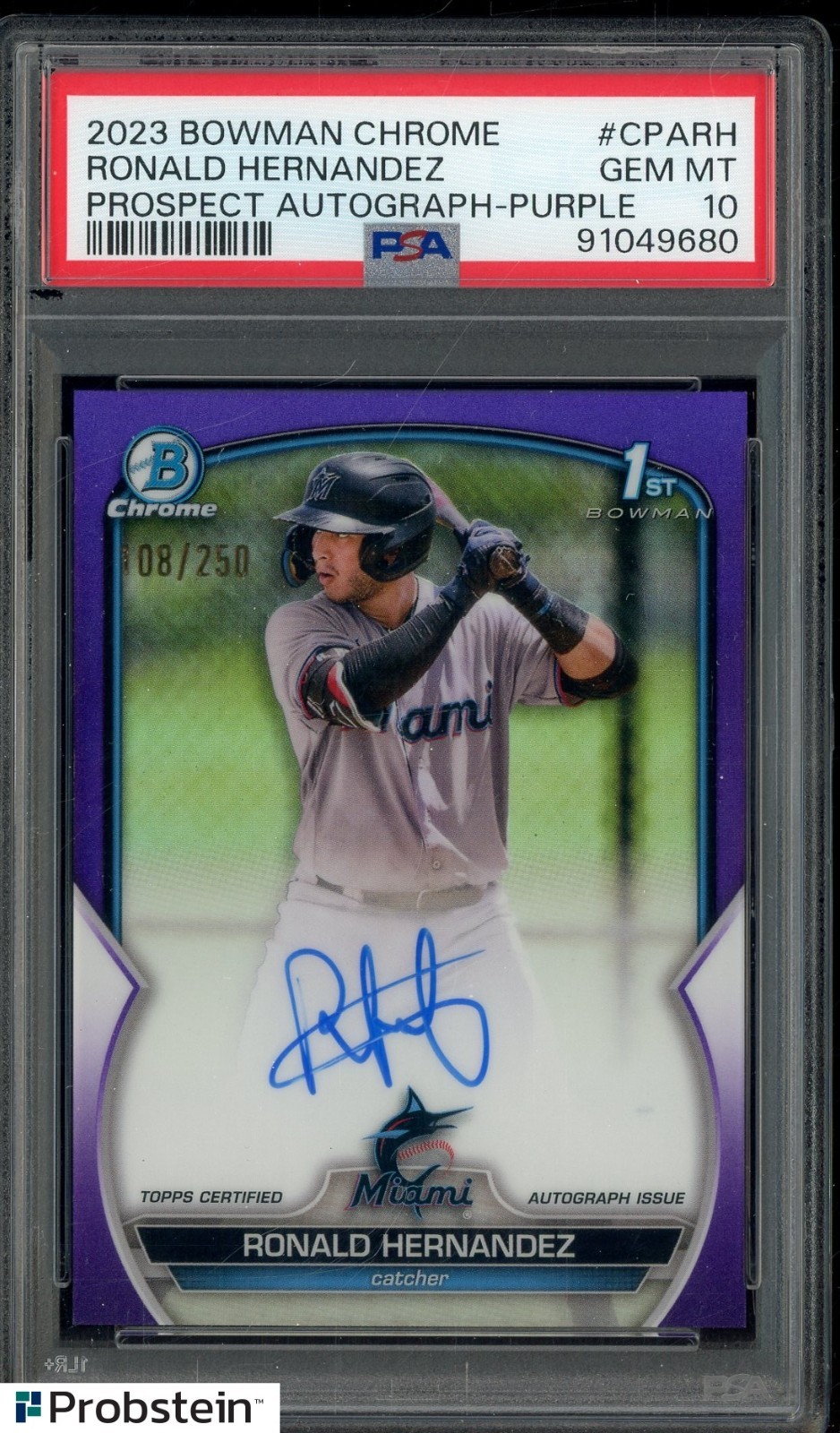 2023 Bowman Chrome Purple Refractor Ronal Hernandez RC Rookie AUTO /250 PSA 10