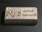 Vintage 5 Troy Oz .999 Fine Silver NCM Nevada Coin Mart Ingot Style Bar