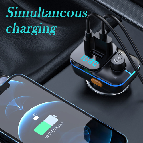 Trasmettitore FM Bluetooth 5.0 auto MP3 con ricarica rapida USB-C e per iPhone Android - Foto 3 di 8