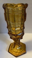 Art Deco Stölzle Amber 6” Bud Vase, Bohemian Honey Tone 1930’s Geometric 6 Panel
