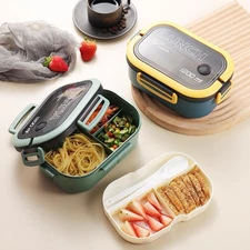 Double-layer Lunch Box   Microwave Safe  Fork & Spoon  Portable