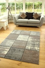 Image of New Taupe Silver Cream Blocks Modern Small Large Thick Soft Floor Mat Rugs