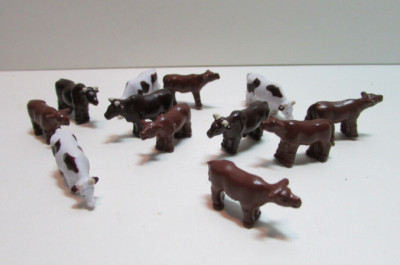 lot of miniature farm animals cow, bull, calf diorama mini small figures